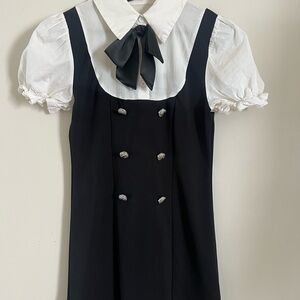 SHEIN Black and White Dress with Bow Detail